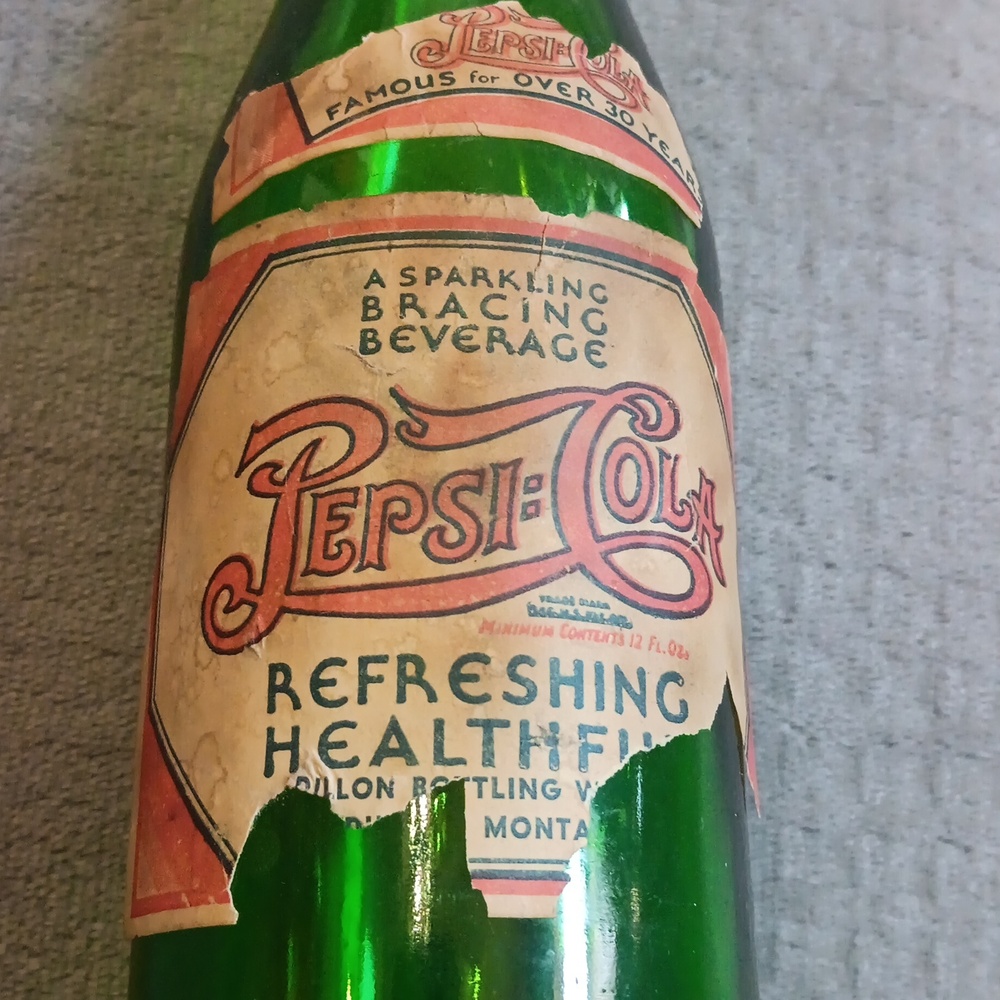 1930s Pepsi-Cola Green Glass Bottle, Double Dot : Soda Pop 30s Vintage Antique - Picture 3 of 9